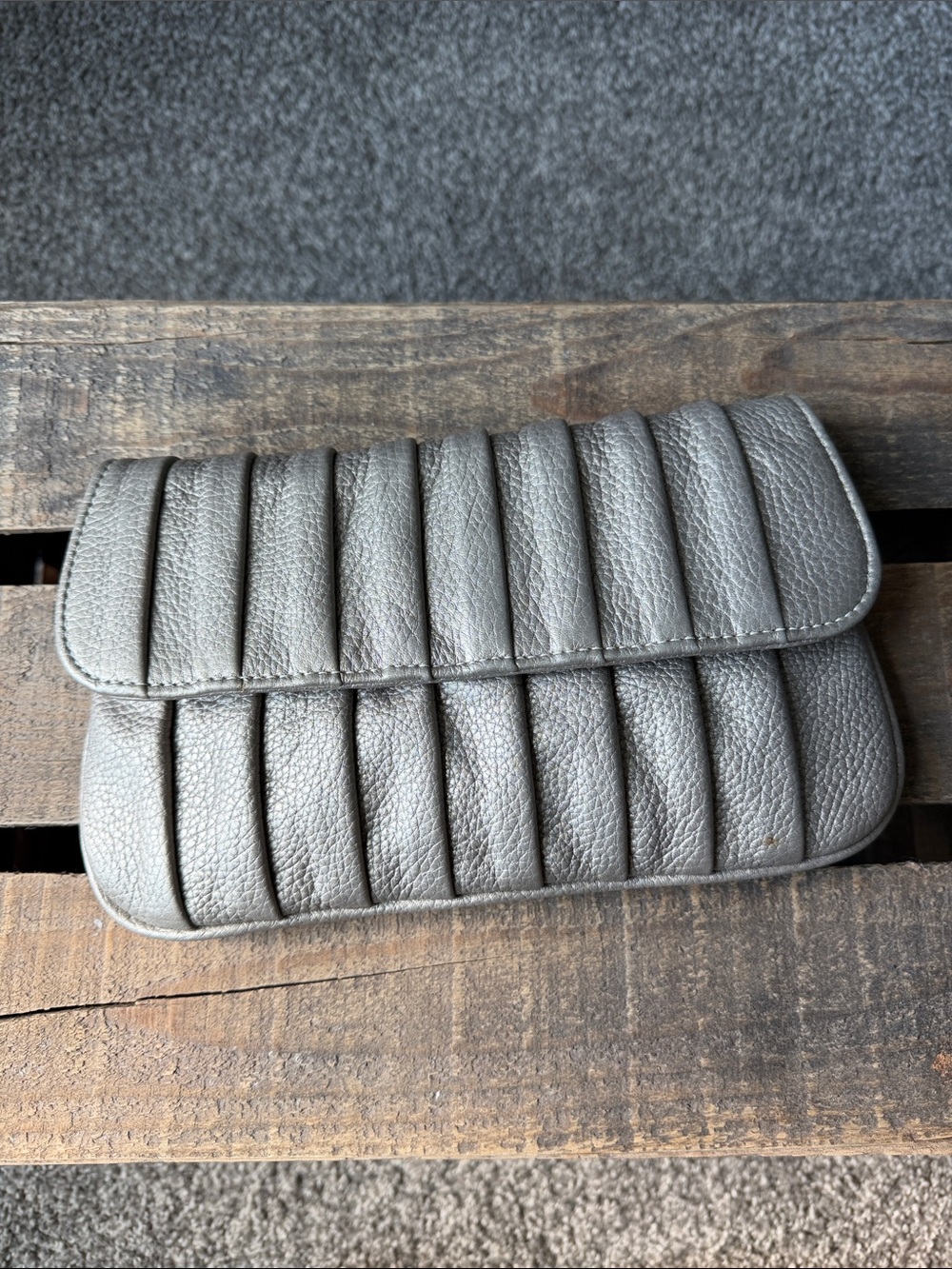 Andarei Vintage Quilted Textured Leather Clutch in Bronze Metallic Suede Lining